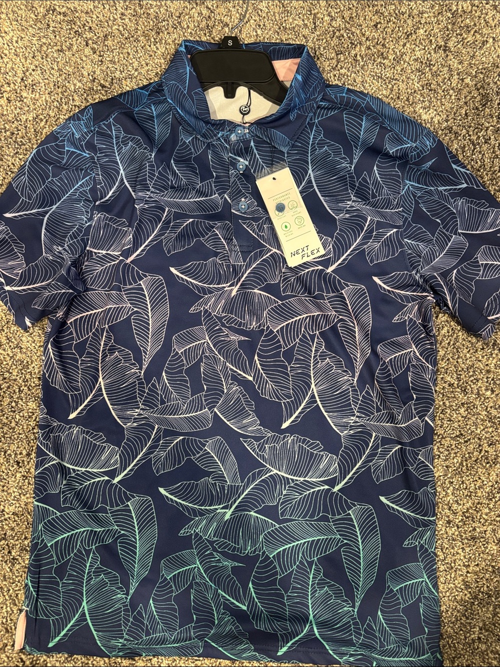 Men's Navy Leaf-Print Polo Shirt